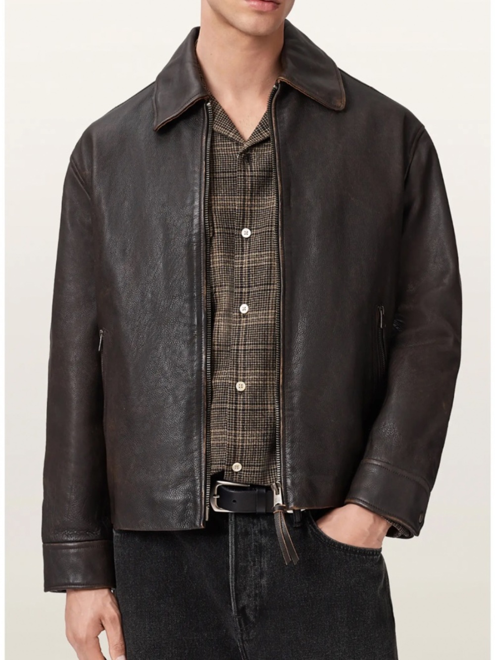 AllSaints Garrison Leather Jacket Brown